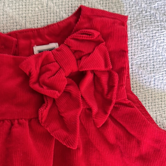 Janie and Jack holiday Santa red corduroy dress with fur like trim. 6-12 m - Picture 2 of 4